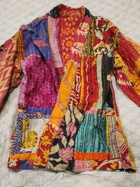 Sevya Reversible Kantha Quilted Sari Jacket, handcrafted OSFM Nwot